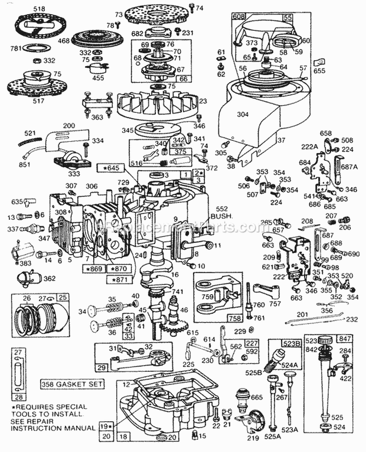 Cyl Sump PistonControls Diagram and Parts List for  Briggs and Stratton Engine